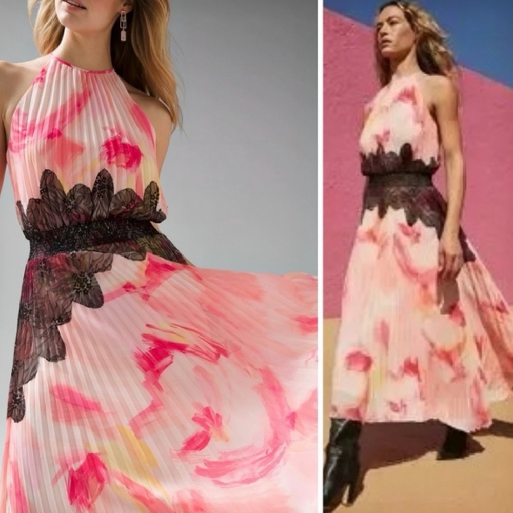White House Black Market Pink and Black Midi Dress